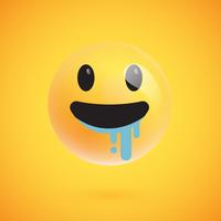 Emoticon giallo realistico davanti a uno sfondo giallo, illustrazione vettoriale