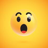 Emoticon giallo realistico davanti a uno sfondo giallo, illustrazione vettoriale