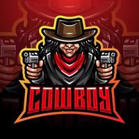 design del logo della mascotte esport cowboy vettore