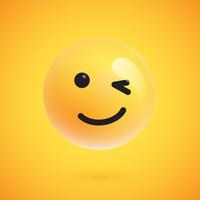 Emoticon giallo realistico davanti a uno sfondo giallo, illustrazione vettoriale