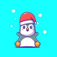 simpatica illustrazione di felice pinguino con cappello di babbo natale buon natale vettore