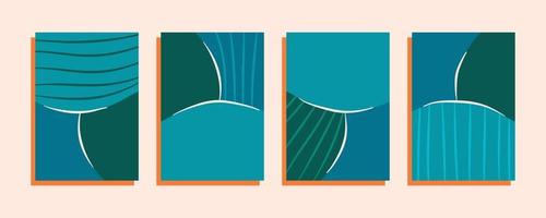 una serie di poster minimalisti con strisce. forme rotonde e linee su substrati arancioni. illustrazione vettoriale di copertine e modelli astratti.