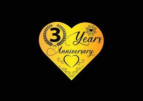 Celebrazione dell'anniversario di 3 anni con il logo dell'amore e il design dell'icona vettore