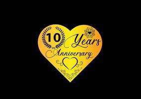 Celebrazione dell'anniversario di 10 anni con il logo dell'amore e il design dell'icona vettore