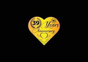 Celebrazione dell'anniversario di 39 anni con il logo dell'amore e il design dell'icona vettore