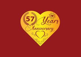 Celebrazione dell'anniversario di 57 anni con il logo dell'amore e il design dell'icona vettore