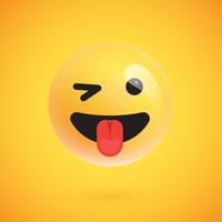 Emoticon giallo realistico davanti a uno sfondo giallo, illustrazione vettoriale