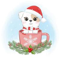 simpatico cagnolino nella tazza di caffè. illustrazione della stagione natalizia vettore