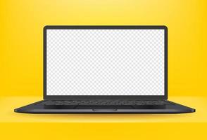 laptop moderno in interni gialli. mockup di vettore realistico