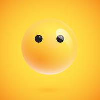 Emoticon giallo realistico davanti a uno sfondo giallo, illustrazione vettoriale