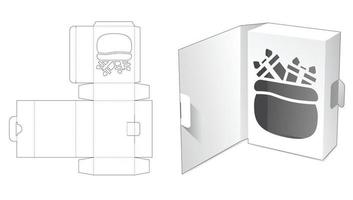scatola di imballaggio con coperchio a fogli mobili e modello fustellato con finestra nascosta per borsa di Natale vettore