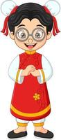 cartone animato ragazza cinese che indossa il costume tradizionale vettore