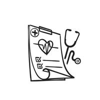 appunti disegnati a mano doodle e simbolo dello stetoscopio per il controllo medico illustrazione vettoriale isolato