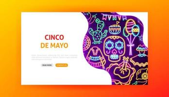 cinco de mayo neon landing page vettore