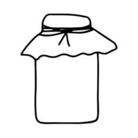 banca con carta.stile scarabocchio.schema di disegno a mano.immagine in bianco e nero di un vasetto di marmellata.il vasetto di miele è coperto con carta.illustrazione vettoriale