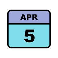 5 aprile Data su un calendario per un solo giorno vettore
