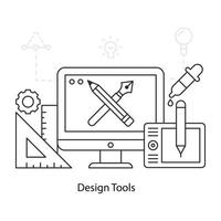 pennello artistico e matita all'interno del monitor, illustrazione degli strumenti di progettazione vettore