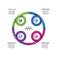 quattro elementi circolari con icone di carta e posto per il testo in cerchio su carta bianca. il concetto di 4 caratteristiche di sviluppo del business. modello di progettazione infografica. illustrazione vettoriale. vettore