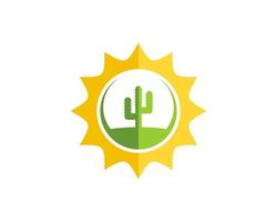 sole splendente con cactus nel deserto dentro vettore