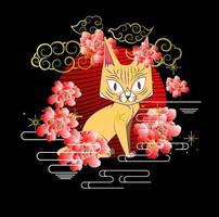 gatto illustrazione design per sukajan significa tessuto tradizionale giapponese o t-shirt con ricamo digitale disegnato a mano t-shirt donna estate casual manica corta t-shirt hip hop streetwear vettore