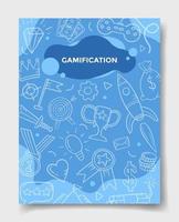 concetto di tecnologia della vita di gamification con stile doodle per modello di banner, volantini, libri e copertine di riviste vettore