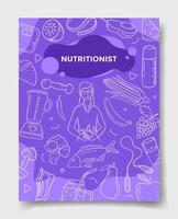 carriera di lavoro di nutrizionista con stile doodle per modello di banner, volantini, libri e copertine di riviste vettore