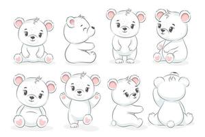 una collezione di simpatici orsi polari. illustrazione vettoriale di un cartone animato.