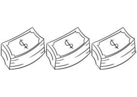 illustrazione disegnata a mano di un mucchio di banconote da un dollaro vettore