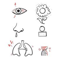illustrazione vettoriale di sintomi di allergia doodle disegnato a mano