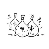 icona disegnata a mano dellillustrazione della borsa dei soldi di scarabocchio isolata vettore
