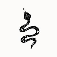 line art di mistico serpente nero esoterico con ornamento all'interno vettore