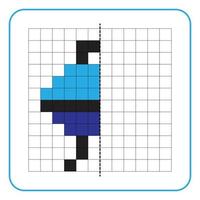 gioco educativo di riflessione dell'immagine per i bambini. impara a completare i fogli di lavoro sulla simmetria per le attività in età prescolare. pagine da colorare, percezione visiva e pixel art. finire la forma della stufa grill. vettore