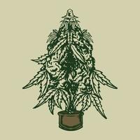 pianta di marijuana vintage disegnata a mano vettore