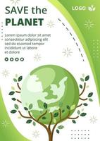 salva il modello di volantino del pianeta terra ambiente di design piatto con illustrazione modificabile eco-compatibile sfondo quadrato per social media o biglietto di auguri vettore