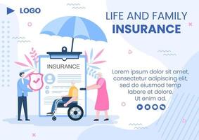 modello di brochure di assicurazione sulla vita familiare design piatto illustrazione modificabile sfondo quadrato per social media o biglietto di auguri vettore