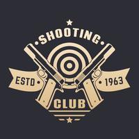 logo del club di tiro, emblema con due pistole e bersaglio, illustrazione vettoriale