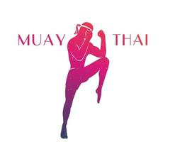 muay thai atleta silhouette, pugile maschio in una posizione di combattimento difensivo, uomo che fa esercizio di boxe, elemento logo, stampa t-shirt, con vettore