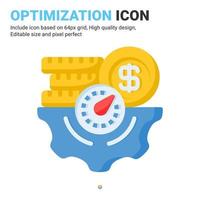 vettore dell'icona di ottimizzazione con stile di colore piatto isolato su priorità bassa bianca. illustrazione vettoriale prestazioni segno simbolo icona concetto per affari, finanza, industria, azienda, app, web e progetto