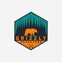 disegno di illustrazione vettoriale logo vintage orso grizzly. simbolo del logo distintivo dell'avventura