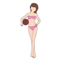 ragazza con illustrazione di carattere piatto pallone da spiaggia su sfondo bianco. vettore