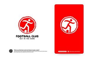 modello di progettazione del logo del club di calcio, concetto di logo di tornei di calcio. identità della squadra di calcio isolata su fondo bianco, illustrazioni di vettore di disegno di simbolo di sport astratto.