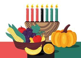 felice vettore di invito kwanzaa per web, carta, social media. happy kwanza festeggiato dal 26 dicembre al 1 gennaio. sette candele accese.