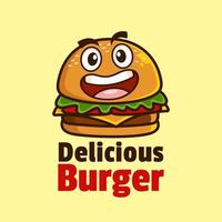 sorriso mascotte dei cartoni animati hamburger logo design vettore