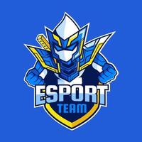 design del logo della squadra del gioco e-sport del cavaliere del guerriero ninja vettore