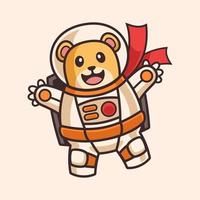simpatico orso che galleggia nel personaggio dei cartoni animati costume da astronauta vettore