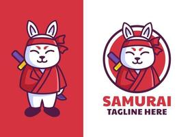 disegno del logo della mascotte del samurai del coniglio giapponese vettore