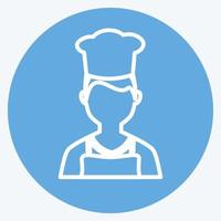 icona dello chef in stile occhi azzurri alla moda isolato su sfondo blu morbido vettore