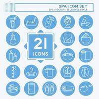 set di icone spa in stile occhi azzurri alla moda isolato su sfondo blu morbido vettore