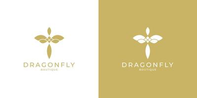 design minimalista ed elegante del logo della libellula per la gioielleria e il salone boutique vettore