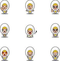 personaggio dei cartoni animati illustrazione vettoriale set di costumi da mascotte pacchetto di espressioni di cibo a base di uova